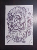 Idős férfi portréja, tollrajz, jelzett (30x21 cm) 2001
