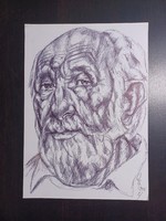 Portrait of an elderly man, pen drawing, labeled (30x21 cm) 2001