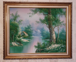 Festmény Erdő Mélyén Házikó és Patak