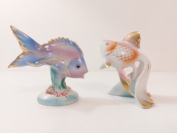 Régi 2 db porcelán hal Hollóházi és Drasche halacska figura