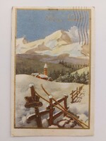 Old Christmas postcard 1949 postcard snowy landscape church