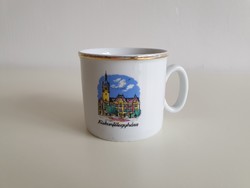 Old zsolnay porcelain mug with retro tea cup with inscription Kiskunfélegyháza