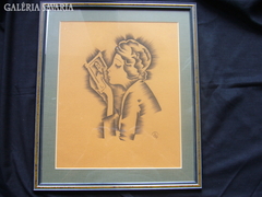 Molnár c pál m c p sign: longing ....Pencil drawing terracotta merited paper + frame and passepartout