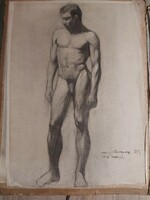 Signed graphic pencil and charcoal drawing of Ferenc Nagy painter from 1913 -349
