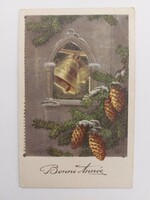 Régi karácsonyi képeslap 1935 levelezőlap harang fenyőág toboz