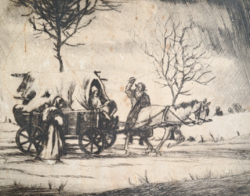 The carriage on the road - life etching - 25x20 cm - the surface is unfortunately stained