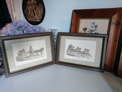 Hand-colored lithographs equestrian theme 2 pieces 34 cm wide