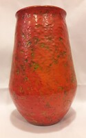 Old retro red orange red yellow glazed lake head ceramic vase marked flawless rarer form b