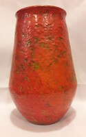 Régi retro piros narancspiros sárga mázas Tófej kerámia váza jelzett hibátlan ritkább forma B