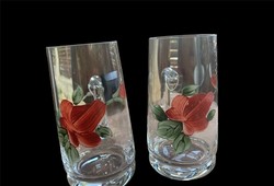 Salgótarján rose glass pitcher, glass, 2 pcs. 13.5X6 cm. 2,800/pc.
