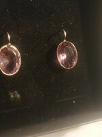 Silver button earrings with amethyst