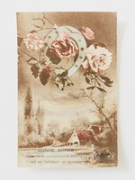 Old Christmas postcard 1929 postcard landscape rose horseshoe