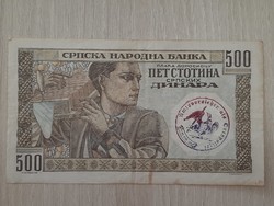 Szerbia 500 dínár 1941 körpecséttel RITKA !!!