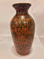 Old retro red orange black yellow glazed lake head ceramic vase original label marked flawless b