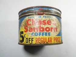 Antik régi Kávé fémdoboz kerek  fém pléh doboz-Chase & Sanborn Coffee-Pressure Packed-kb.1940-50 USA