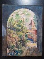 Gate - marked miniature watercolor (18x23 cm)