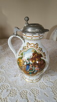 Beautiful Franklin porcelain wine jug with tin lid