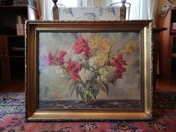 Erich Krüger grandiolen und phlox sword/flame flower giant flower still life oil on canvas in gold frame