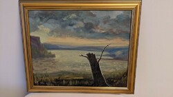 German János landscape oil wood fiber 1976 (naïve)