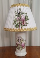 Antique French lamp with hand-painted silk shade, marked base