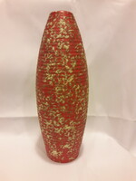 Régi retro piros sárga rücskös mázas bordázott Tófej kerámia  szivar váza jelzett hibátlan B