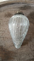 Hatalmas csepp alakú,repesztett vastag üveg karácsonyfadísz 15cm.