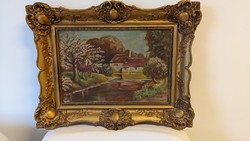 János Szűcs (1917-1995) landscape oil on canvas from 1941 in a frame