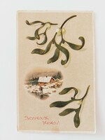 Old Christmas embossed postcard postcard snowy landscape mistletoe