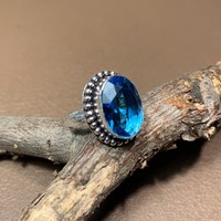 Nagy mutatós ezüst gyűrű kék kővel 6,5-ös méret (17 mm átmérő) indiai ezüst gyűrű