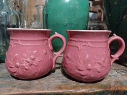 Pair of old pink Zsolnay mugs