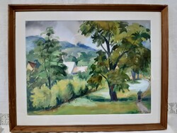 Ilona Szilágyi: Nagymaros landscape, watercolor