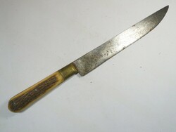 Antik régi henteskés konyhai kés László Imre Vác jelzéssel szarvas agancs réz nyél - 1920-as évek