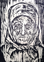 Nagymama (fametszet) azonosítatlan jelzéssel - idős nő portréja