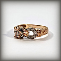Iconic, vintage , Panther design, 9ct gold& diamond& sapphire  ring