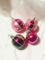 Régi retro üveg karácsonyfadísz,4db rózsaszín gömb