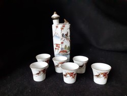 Satsuma porcelain sake set, sake set, with lithophane glasses, Japanese, hand-painted, brandy