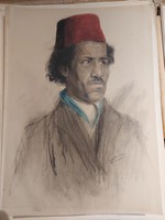 Nagy Ferenc festő grafikus szignált, színezett ceruza és szénrajza 1914-ből -355