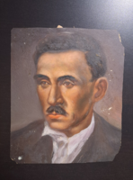 Male portrait (oil, 35x29 cm) middle-aged with a mustache - the paper is torn, stained!