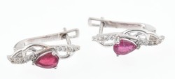 0.88 Ct ruby, certified silver (ag) earrings with topaz