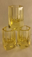 3 pcs lemon yellow polished 6 square moser glass snap cups circa 1930. Bottom soaked