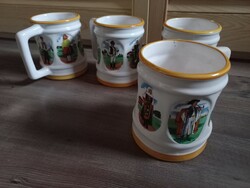 4 beer mugs with a retro folk pattern, with the Mahart Budapest sign on the bottom