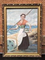 János Hack 1955 - fisher woman painting