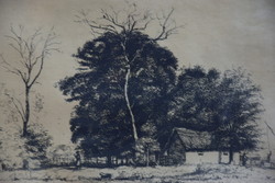 István Boldizsár: farmhouse etching