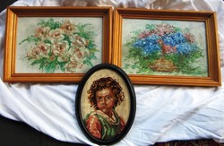2 oil bodies / still life / + 1 tapestry for sale.