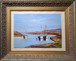 Balaton sailboats, sailing with a perfect frame (oil painting), water landscape