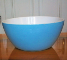 Antique small granite, rare, thicker-walled, light blue patty bowl