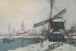 Mill in winter - colored etching (full size 45x39.5 cm) with unidentified marking