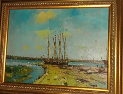 MESÉS TÁJKÉP HAJÓKKAL SZÉLES KERETBEN 51x41