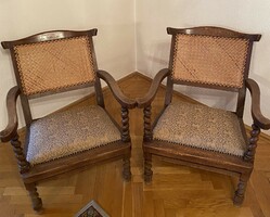 2 db koloniál fotel, alacsony állású, nádazott támlával