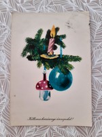 Retro karácsonyi képeslap régi levelezőlap gomba gyertya fenyőág